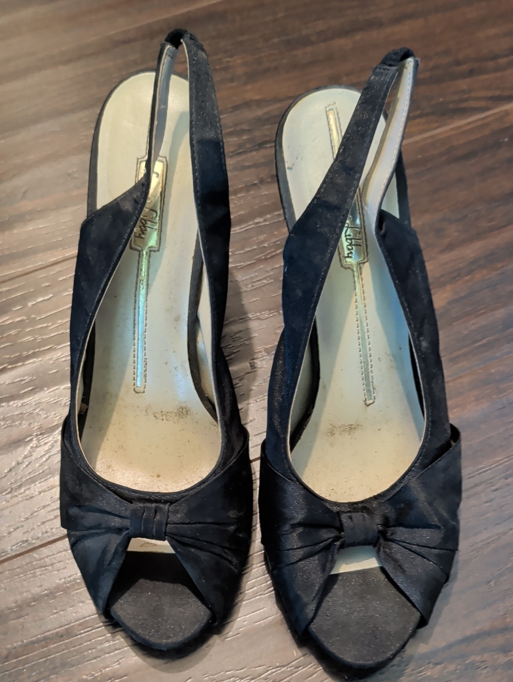 Black Slingback Peep-Toe Heels with Bow